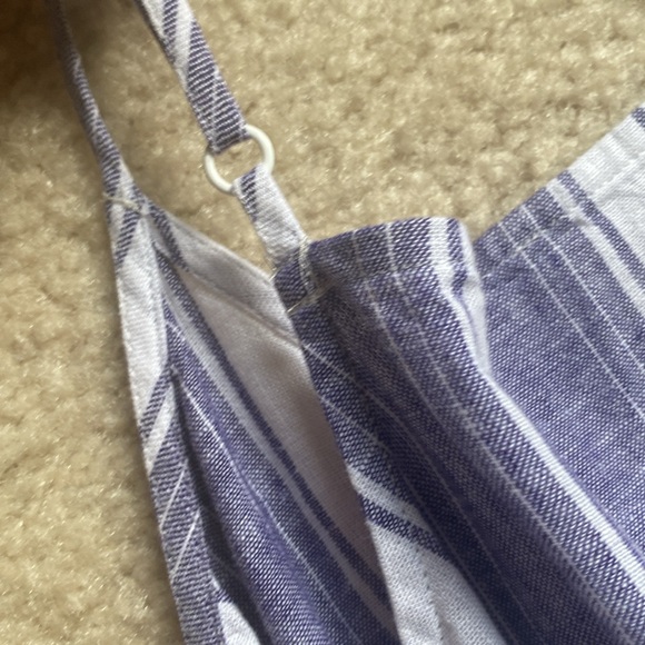 Loft Outlet Blue & White Striped Wide Leg Linen Blend Jumpsuit M - Picture 8 of 17